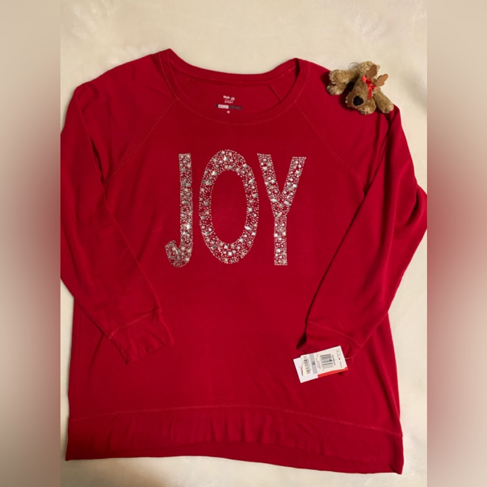 STYLE & CO. Rayon blend “JOY” Christmas red Sweatshirt Size 1X  NWT